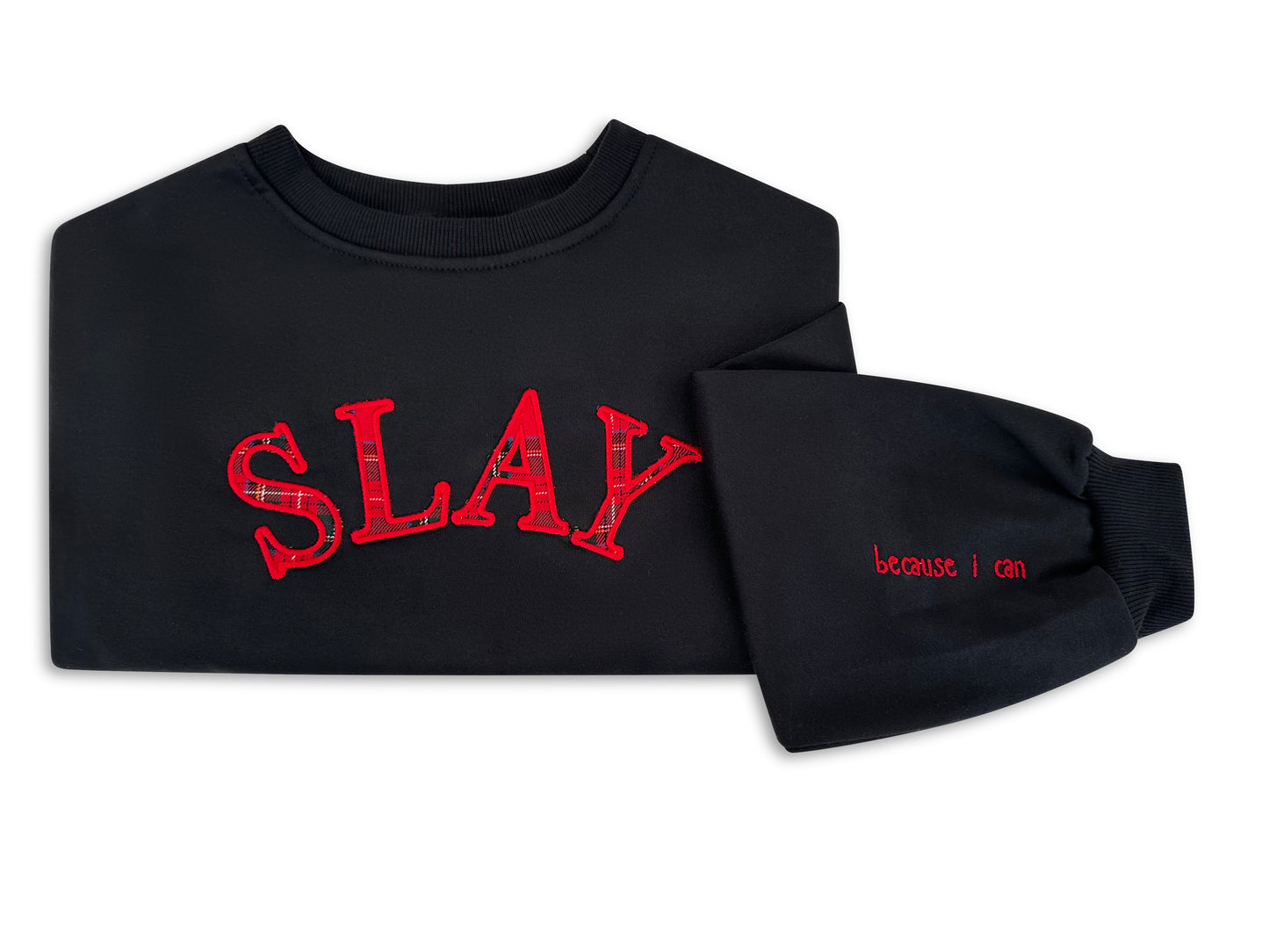 SLAY (Because I can) Crewneck Embroidered Applique Croptop