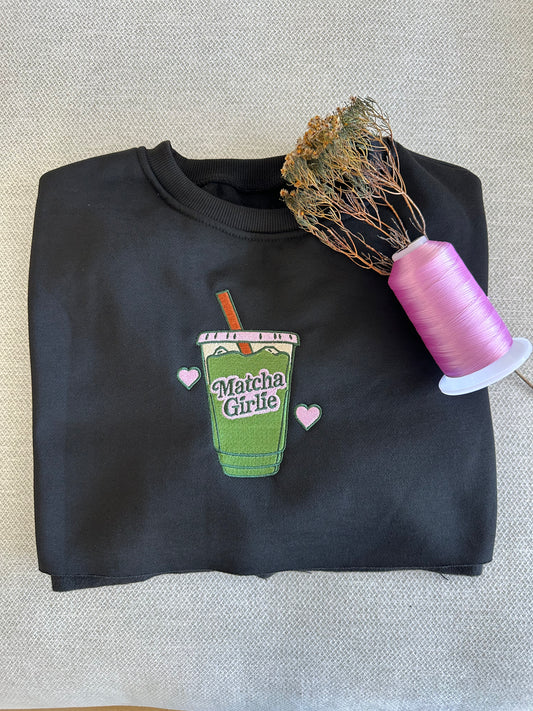 Crop top sweat embroidered with matcha