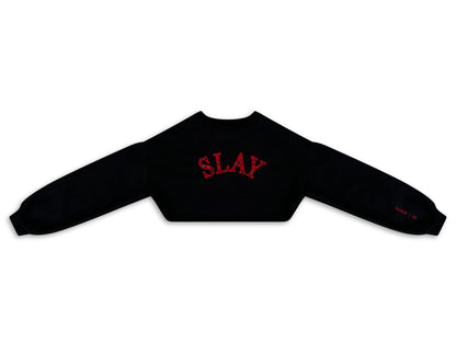 SLAY (Because I can) Crewneck Embroidered Applique Croptop