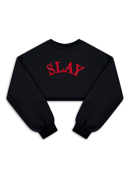 SLAY (Because I can) Crewneck Embroidered Applique Croptop