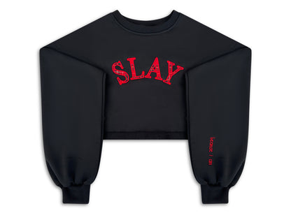 SLAY (Because I can) Crewneck Embroidered Applique Croptop